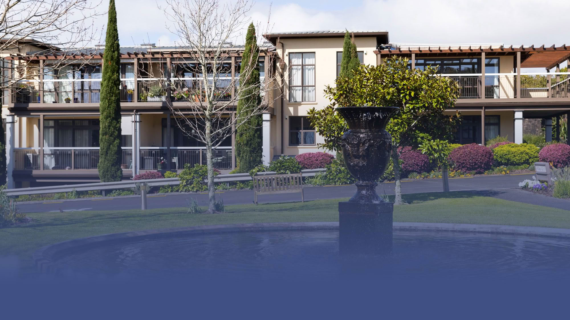The Terraces apartment building and fountain gardens at St Andrew's Village